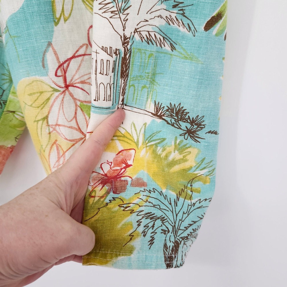 Hot Cotton Petite Womens 2 Piece Linen Blend Set Small S Beachy Tropical‎ Resort - Picture 7 of 13